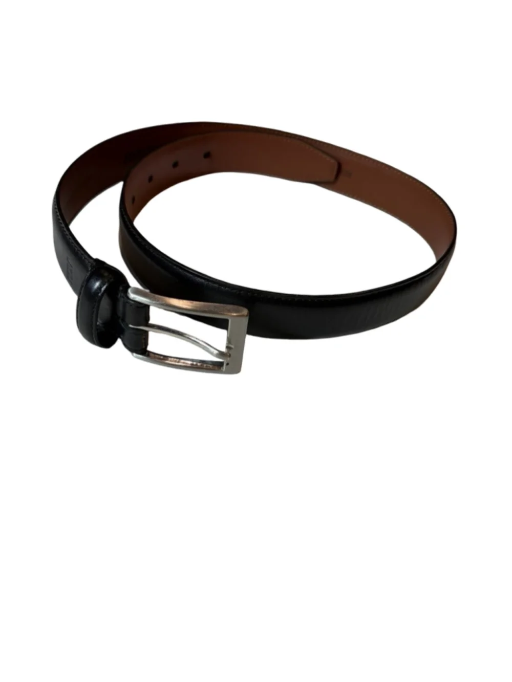 Johnston & Murphy Black Genuine Leather Dress Belt Size 28 Silver Buckle